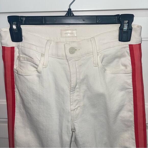 Mother The Mid Rise Dazzler Crop Track Jeans Whipping The Cream Pink Rac… - Picture 12 of 15
